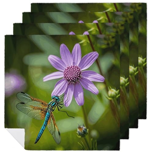 Vintage Flower Plant Dragonfly Servilletas de Tela Pack 4 miniatura 1