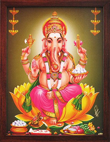 Lord Ganpati Ganesha z mantrą Ganesha na swoim ciele, pomyślny bog hindi, obraz do każdego domu/biura i na prezent