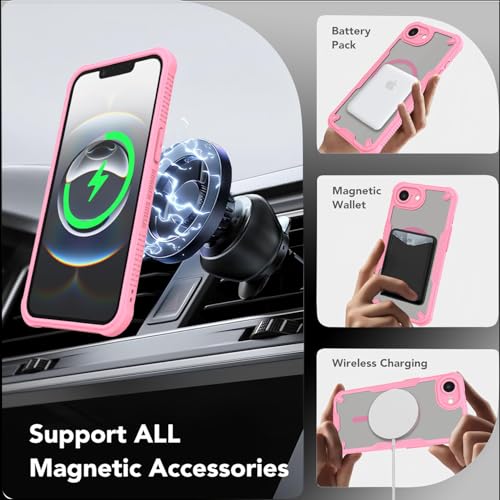 Coque magnétique iPhone 16E antichoc avec lanière rose - 3