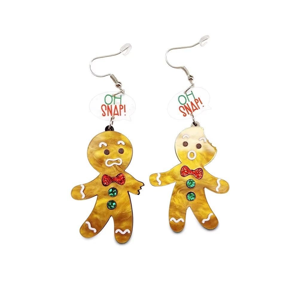 Christmas Charming Gingerbread Man Dangle Drop Earrings Funny Acrylic Resin Fashion Statement Jewelry For Women Girls Xmas Christmas New Year'S Dance Party Accessories