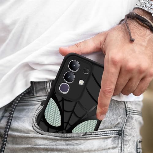 Image of Stylish Spider Back Case Cover Compatible for Vivo T4x (5G) / Vivo Y31 Pro /iQOO Z10x | Spidey Face Mask Case | Soft Silicone | Camera & Full Body Protection | Shock Proof | (Black)