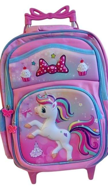 Conjunto 3 Peças de Mochila Escolar Infantil com Rodinhas, Lancheira e Estojo (Unicornio)