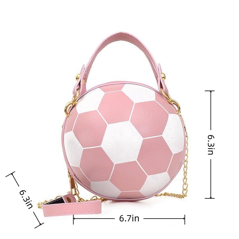 Football Purses for Women, Chain Shoulder & Crossbody Bag, Shaped Round PU Leather Personality Soccer Mom Bag (Pink 1)3