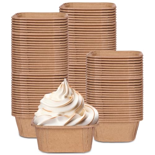 Whaline 100Pcs Parchment Square Cupcake Liners Kraft Paper Square Baking Cups Natural Color Cupcake Wrappers for Wedding Birthday Baby Shower Party Supplies