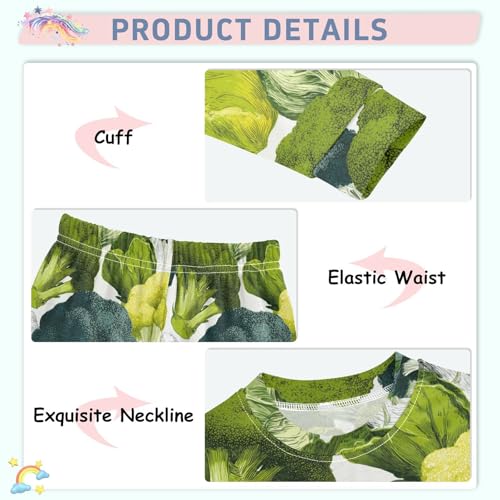 Pajama Sets Long Sleeve Colorful Broccoli and Cauliflower Soft Comfy Sleepwear 2 Piece PJS 3-8T4