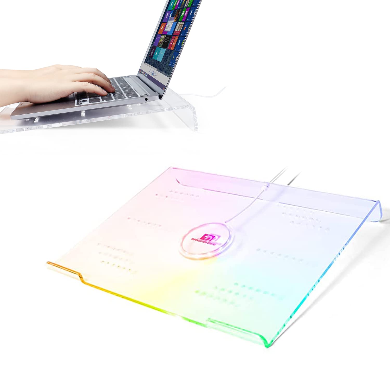 MAMBASNAKE Supporto per Laptop, Ergonomico Riser per Computer, Supporta per Notebook in Acrilico, Ventilato Supporto per PC, 366 RGB Retroilluminato, Compatibile con iPad MacBook Air HP, 10- 17,3"
