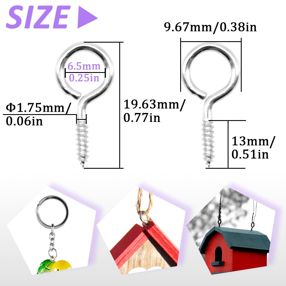 Ruidee 300Pcs Screw Eye Pins 13.2x6.6mm Small Screw in Eye Hooks Metal Self-Tapping Eyelet Screws for Wood,DIY Jewelry (YJY-2) - Image 2