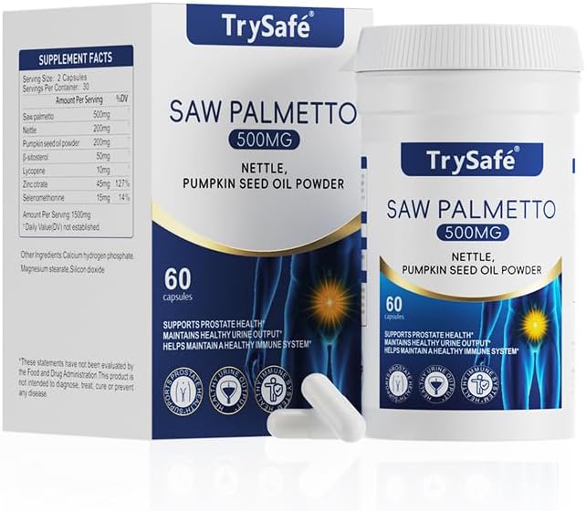 7-in-1 500mg Saw Palmetto for Men Prostate Health Supplement with 200mg Nettle, 200mg Pumpkin Seed Oil - Support Male Urinary Tract and Prostate for Mens Health* & Healthy Immune Function*