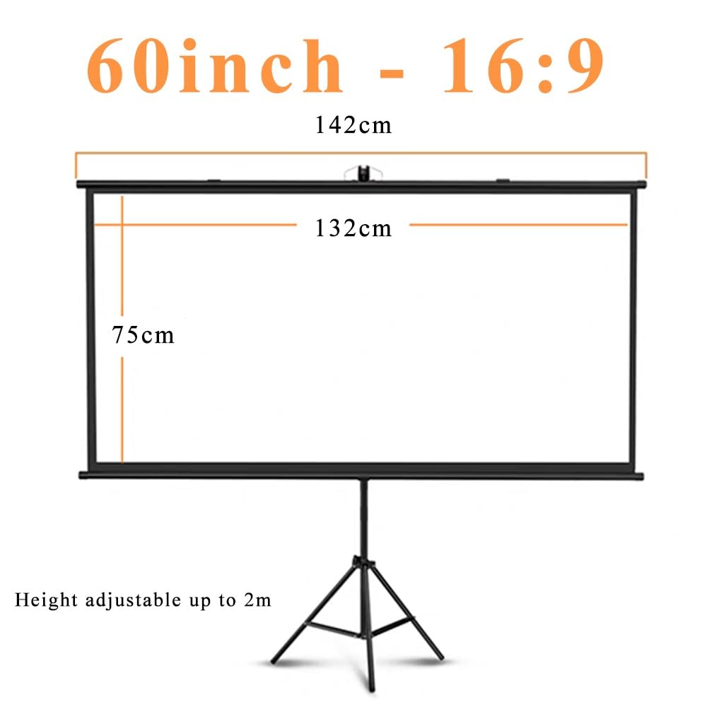 60 Pollici Schermo Per Proiettore Con Supporto 16:9 4:3 Schermo Di Proiezione Per Interno Esterno Telo Proiettore Portatile Per Festa Campeggio(60inch (16:9))