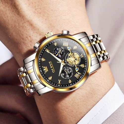 Image of OLEVS Mens Watches Luxury Diamond Calendar Stainless Steel Male Watches Business Dress Waterproof Luminous Fashion Watch for Men