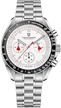Pagani Design 1701 herenhorloge, chronograaf, VK63 Japanse Quartz uurwerk, roestvrij stalen armband, waterbestendig tot 100 meter heren sporthorloge. (1701-Rode naald