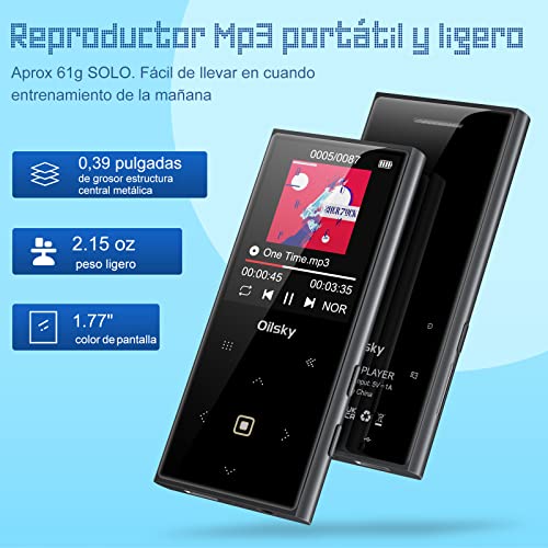 Leitor de mp3 de 32 GB com bluetooth 5.0, reprodutor de música Oilsky D22 com rádio FM, gravador de