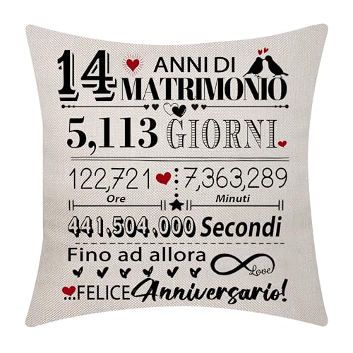 14 ° Anniversario Cushion Cover 18x18 pollici - 14 anni di matrimonio presente Matrimonio Keepsake Decorazione regalo per le coppie Genitori Marito Moglie