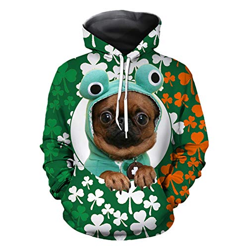 Sweat à capuche irlandais avec motif trèfle et chiens 3D