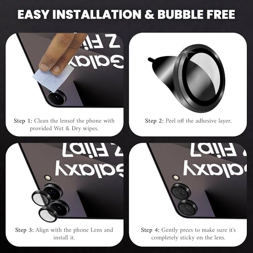 Image of FIRST MART Black Camera Ring Guard Protector for Samsung Galaxy Z Flip 7 | Tempered Glass with Metal Alloy Rings, HD Clear, Scratch Resistant, Case-Friendly | Pack of 1