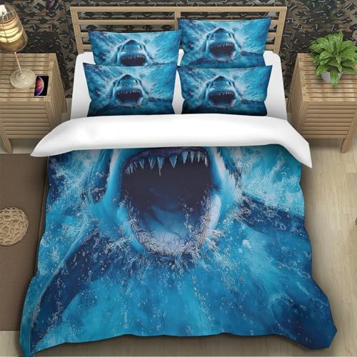 Housse de couette requin imprimé 3D avec taie d'oreiller, linge de lit microfibre - 5