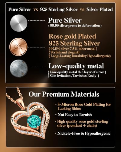 Image of CDE S925 Birthstone Heart Pendant Necklaces Jewelry Gifts for Wife