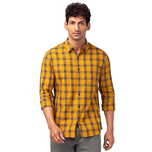 Image of Spykar Men's Regular Fit Flat Collar Full Sleeve Checked Casual Shirts