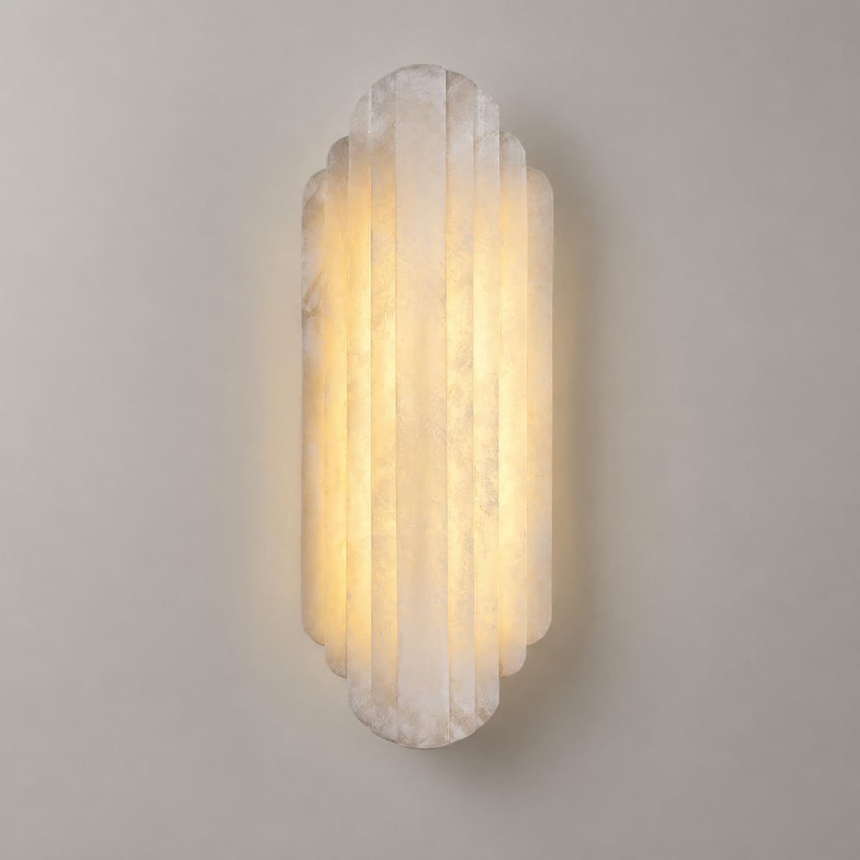 Alabaster Marble Wall Sconce, 19.69In Linear Fluted Sconce Lighting Spanish Natural Marble Vanity Lights Rectangle Wall Sconce 3000K LED 15W Wall Lamp Natural Alabaster Fixtures For Bedside Hallway