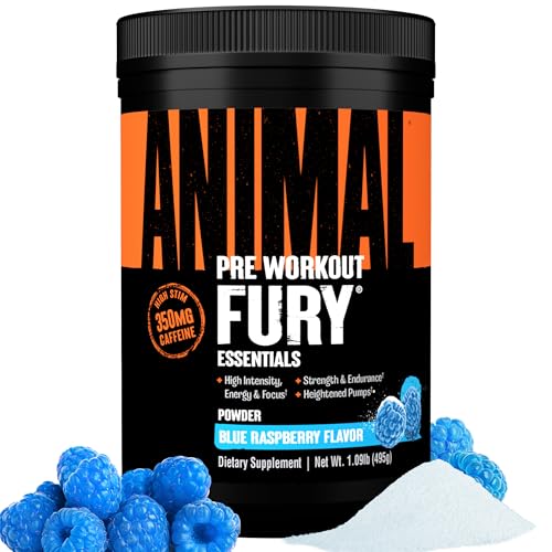 Animal Fury Pre Workout Powder, Blue Raspberry, 30 Servings