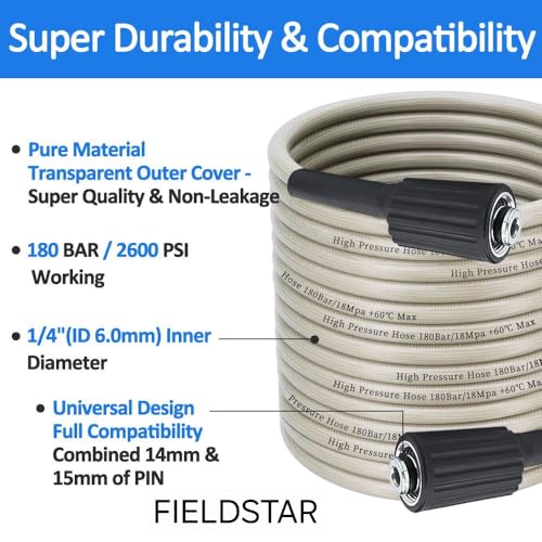 Image of Fieldstar Premium Golden Pressure Washer Hose Pipe Upto 3500 Psi Molded Pipe (8 metre SUITABLE for STARQ, VANTRO, AIMEX, GAOCHENG, AGARO, SHAKTI) 8 metre