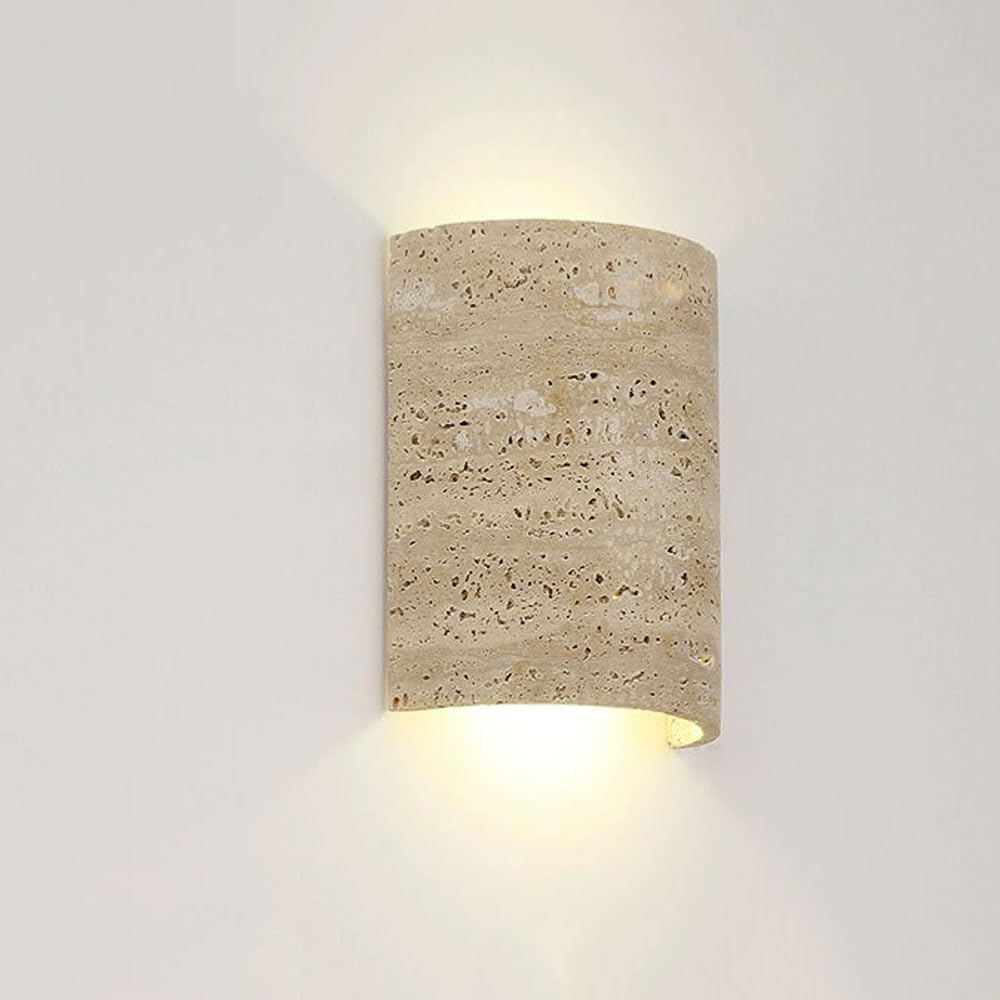 SXSCARKX Natural Stone Wall Sconce Light Mid Century Wabi Sabi 10W Waterproof Outdoor Lamp Up And Down Mount Porch Travertine Indoor Lighting Fixture For Doorways Hallway