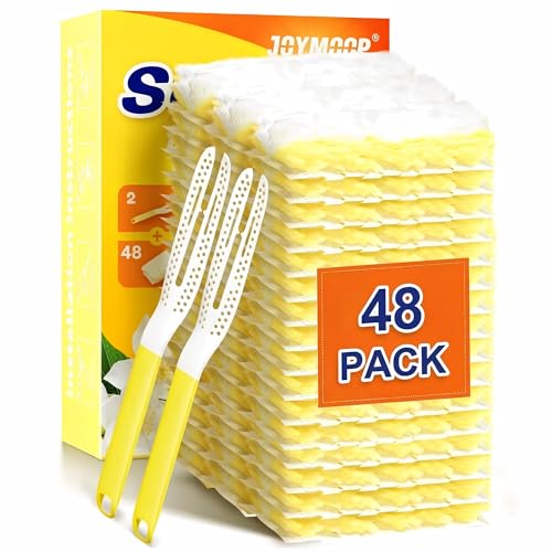 Image of JOYMOOP Disposable Electrostatic Duster for Cleaning, with 2 Handles & 48 Ct Yellow Heavy Duty Refills for Swiffer Feather Duster, Household Cleaning Tool for Electronics, Dusting Furniture, Blinds