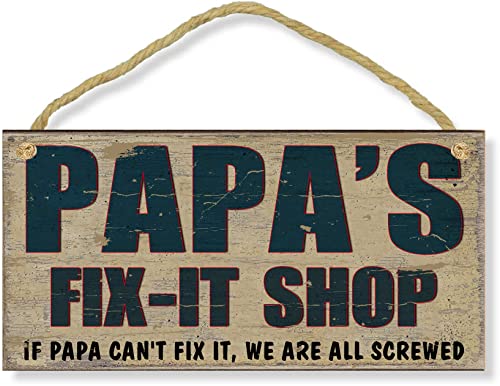 Vintage Man Cave Decor Papa's Fix-It Shop Wooden Sign Workshop Decorative Wood Plaque Dad's Garage Sign 6"X12" For Men #TOP3