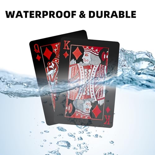 Pokerkarten Schwarz - 1 Deck Spielkarten,Coole Plastikspielkarten,wasserdichte Spielkarten,Kartenspiel,Ideal für Poker,Blackjack,Skat & Mehr,Pokerkarten für das Geschenkpartyspiel (Rot) – Bild 5