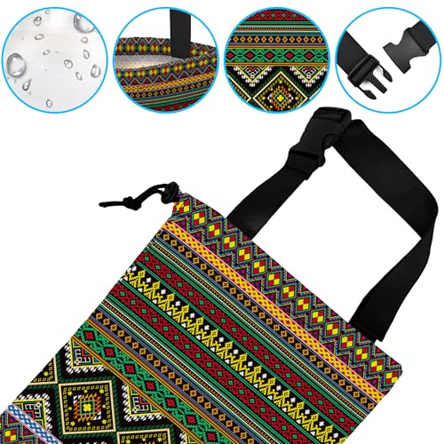 Image of Car Trash Bag Hanging Green Ethnic Style Car Trash Can Waterproof Garbage Bag Hanging for Car Back Seat