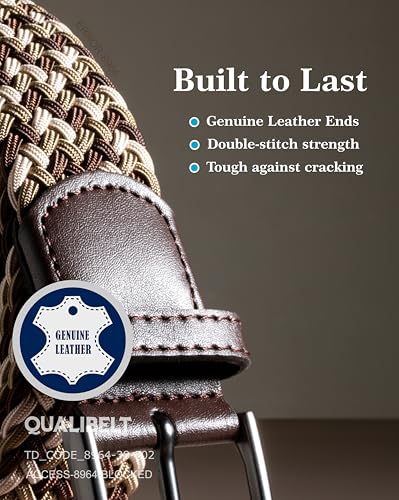 Elastic Stretch Golf Belt for Men – Big and Tall Braided Belt with Genuine Leather, 1.38" Adjustable Fit for Pants3