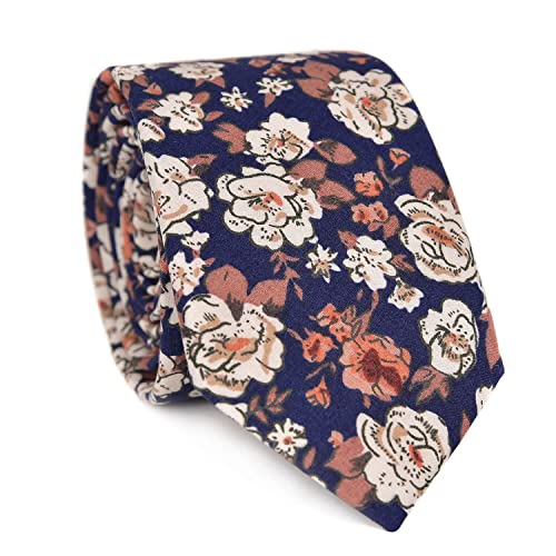 Image of JESLANG Men's Cotton Printed Floral Tie 2.56 inch Skinny Narrow Necktie Various Designs