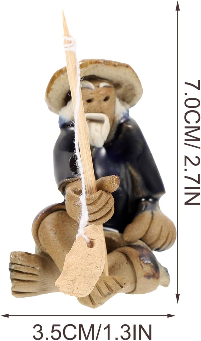 DOITOOL 2 Pcs Mini Fisherman Figurine Ceramic Mudmen Statue for Bonsai Figurines Accessories Asian Zen Aquarium Decor Micro Landscape Fairy Garden Ornament Fish Tank Fishing Miniature