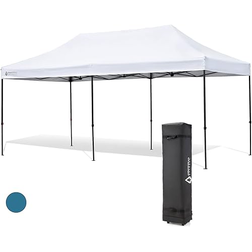 ARROWHEAD OUTDOOR 10’x20’ Heavy-Duty, Pop-Up Canopy & Instant Shelter, Easy One Person Setup, Water UV Resistant 300D Fabric, Wheeled Carry Bag, Guide Ropes Stakes Included, White (KGS0395U)