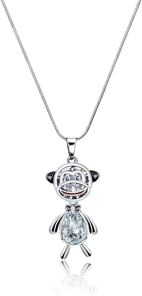 MONOLO Fashion Women’s White Gold Color Alloy Jewelry Cute Monkey Pendant Necklace