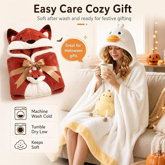 Image of Halloween Animal Hooded Blanket Cape Plush Costume Inspired Wearable