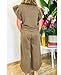 SELINK Two Piece Sets for Women Summer Outfits Ruffle Cap Sleeve Zip Top Wide Leg Pants Lounge Set Tracksuits Brown-M