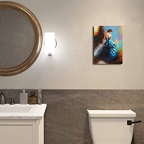 Dancing Lady Wall Art For Bathroom Canvas Prints Attractive Woman Dancer In Blue Dress Painting Ready To Hang Wall Decor 12X16 Inch #TOP2