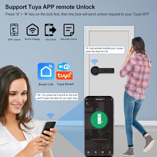 WiFi Tuya Smart Door Lock Fingerprint Biometric Digital Electronic Locks 13.56MHz RFID IC Card Keyless APP Password Remote Unlocking, 5-in-1 Door Lock Handle - Image 4