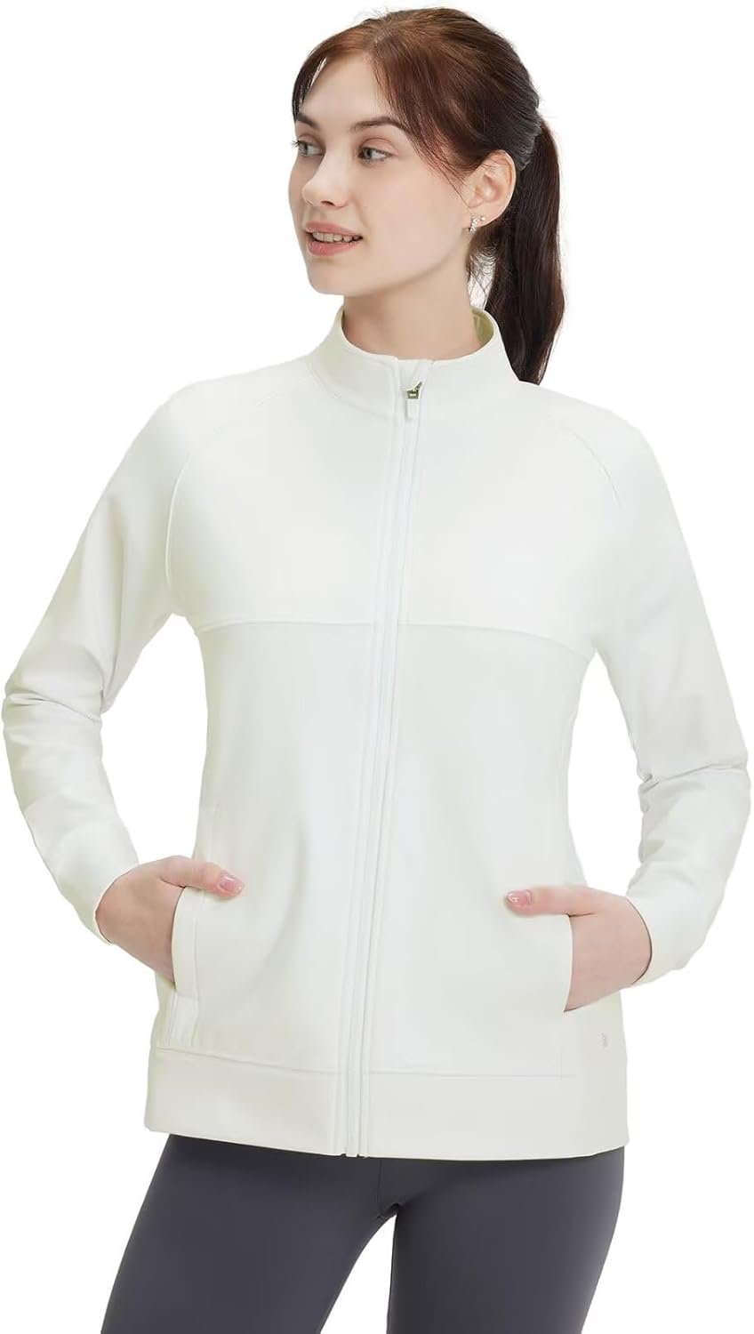 M MAELREG Fleece Lined Jacket Women Mock Neck Performance Water-Resistant Lightweight Stretch Athletic Jackets with Pockets - Image 2