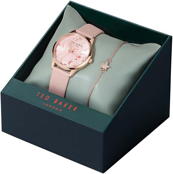 Ted Baker Ladies Pink Leather Strap Watch & Star Bracelet Box Set (Model: BKGFW23019I)