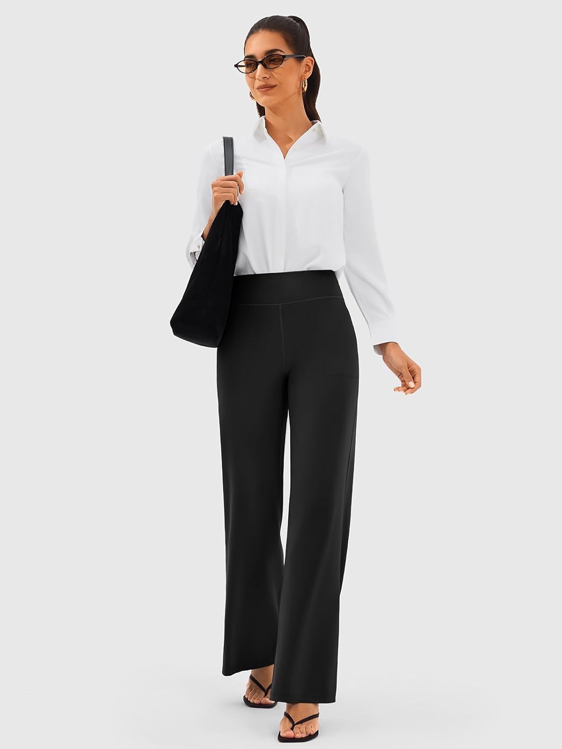 Wide Leg Pants for Women with Pockets 32" Workout Yoga Pants Loose Sweatpants Straight Leg for Business Casual Works