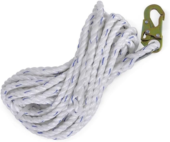 Peakworks Fall Protection V84084200 Vertical Lifeline with Back Splice and Galvanized Steel Snap Hook, 200" Length, White