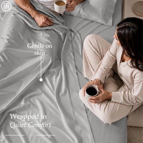 Image of Threadmill 600 Thread Count Cotton Full Sheet Set, Sateen, Light Grey