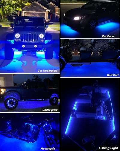 Image of Keiurot Car Led Strip Lights 24 inch Connectable Blue Led Light Strip for Cars Boat Marine Golf Cart Trucks Waterproof 12V Led Light Strip, 4Pack