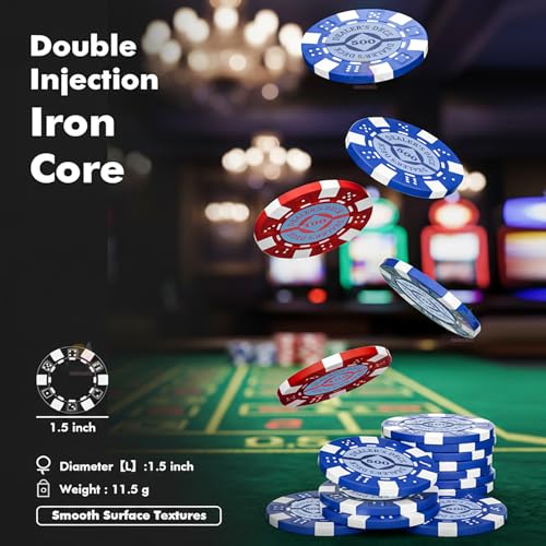 Image of Wishkey Poker Chips Set 500 PCS With Rupee Printed Chips, 5 Dice, 2 Decks of Playing Cards, 3 Dealer Buttons & Premium Carry Case Casino Style Poker Game Set for Home Party, Friends & Family 14+ Years