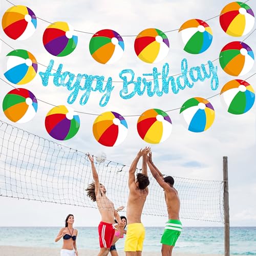 Image of 3Pcs Beach Ball Birthday Party Banners Beach Ball Birthday Party Decorations Summer Pool Theme Banner Garlands for Summer Theme Party Baby Shower Supplies