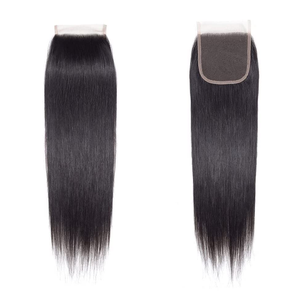 Straight Closure Human Hair straight lace closure 4x4 free part Transparent HD Lace Closure 100% Unprocessed Brazilian Human Virgin Hair 130% Density Natural Black Color 14 inch