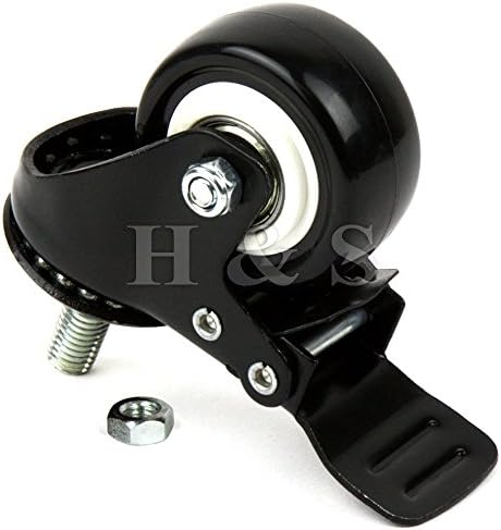H&S 4 Castor Wheels Heavy Duty 200KG 50mm PU Rubber Swivel Trolley Furniture Caster with Brakes Black - Screw