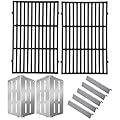 GasSaf 19.5 Grill Grates, 17.5 Flavorizer Bar and 13-1/4 Heat Deflectors for Weber Genesis 300, Genesis 310 320 330 and More Gas Grills with Front Control Panel, Grill Parts for Weber 7524 7620 7622